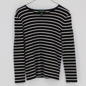 Lauren Ralph Lauren Black and White Stripe Shirt Women Size PL Long Slee…
